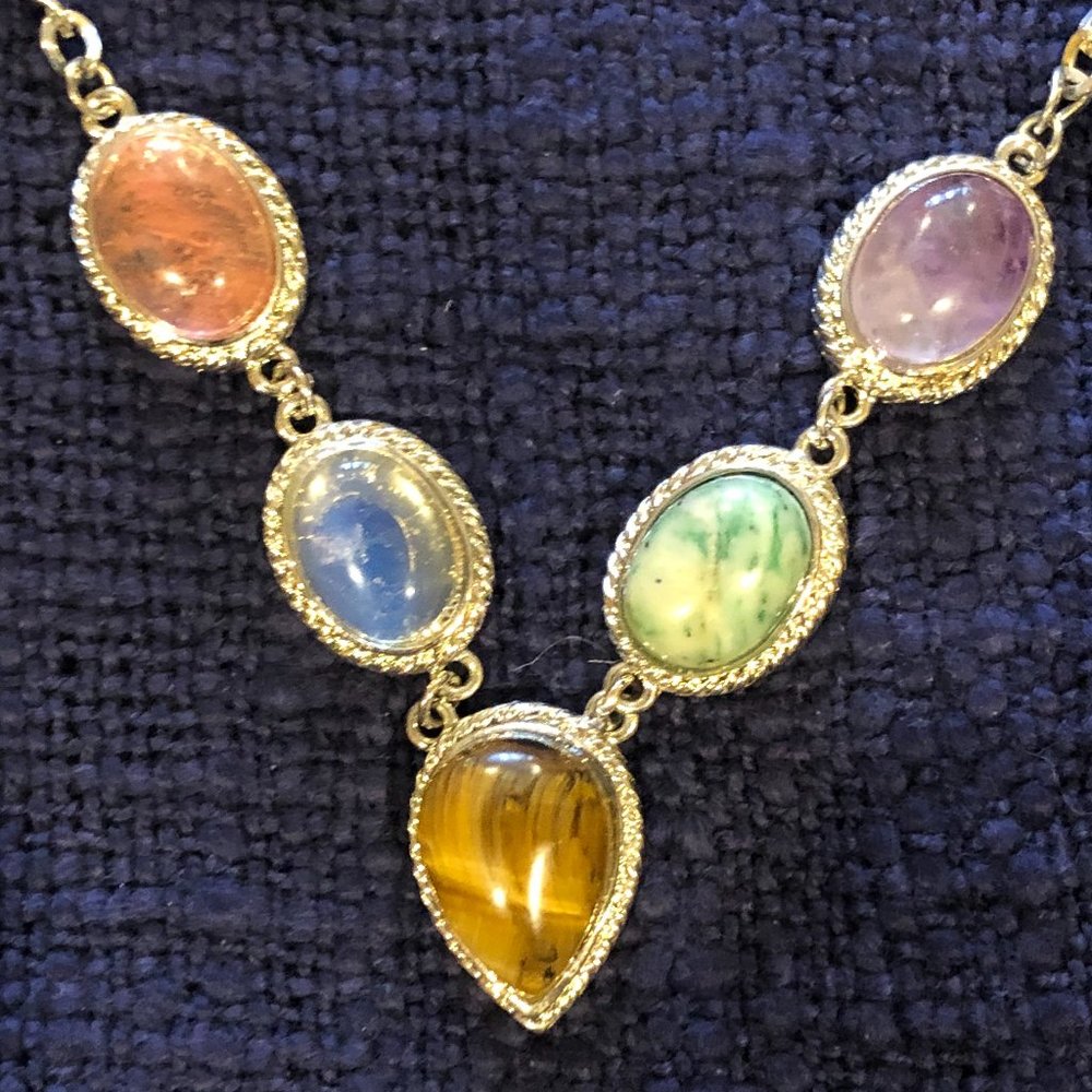 20" Necklace multi-color Moonstones, silver chain